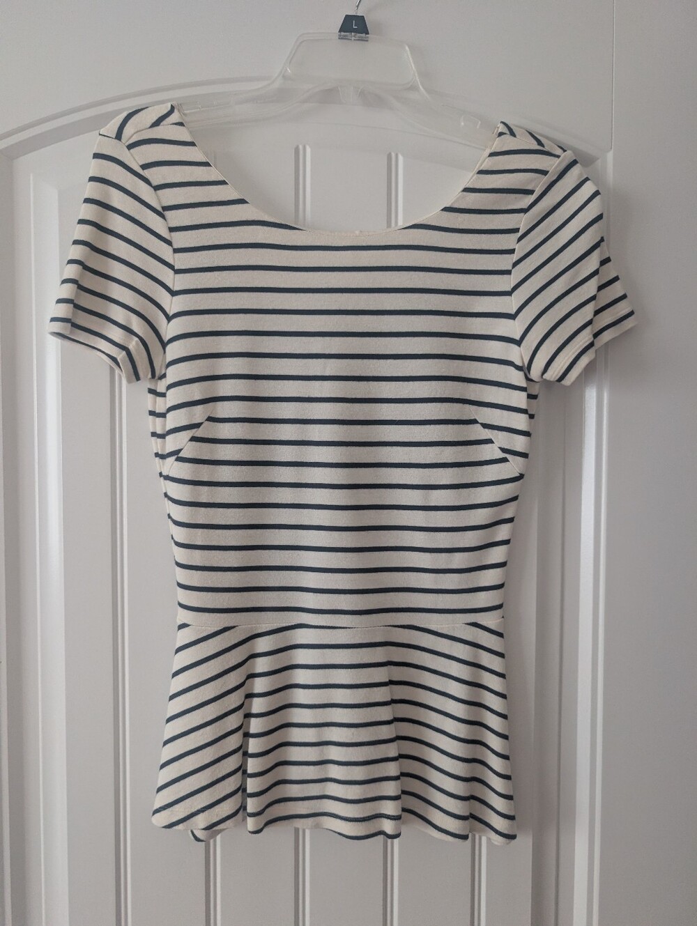 Size 0 Banana Republic Striped Peplum Top in Black and Ivory